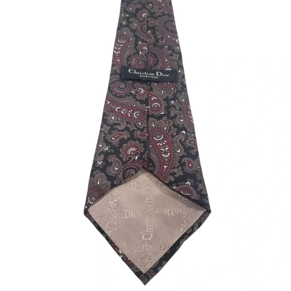 Christian Dior Mens‎ Tie Necktie Designer Luxury Black Red Paisley Italian Silk